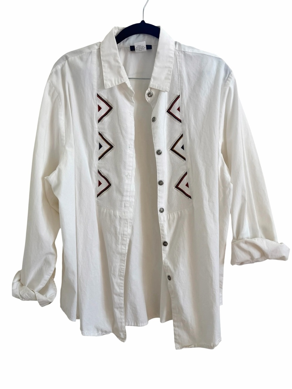 Roughrider by Circle T White Western Button-Up Shirt with Geometric Embroidery